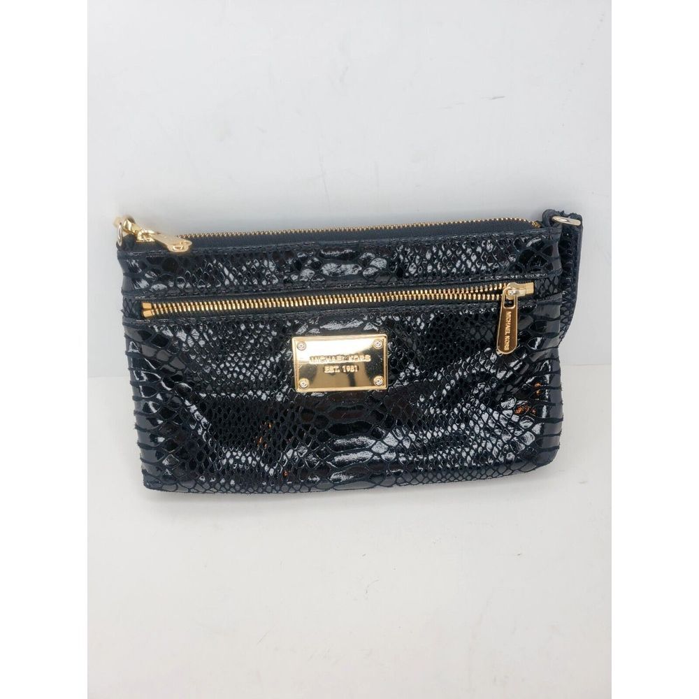 Michael Kors Small Purse Snake Style Bag Black Patent Leather Zipโ Handbag